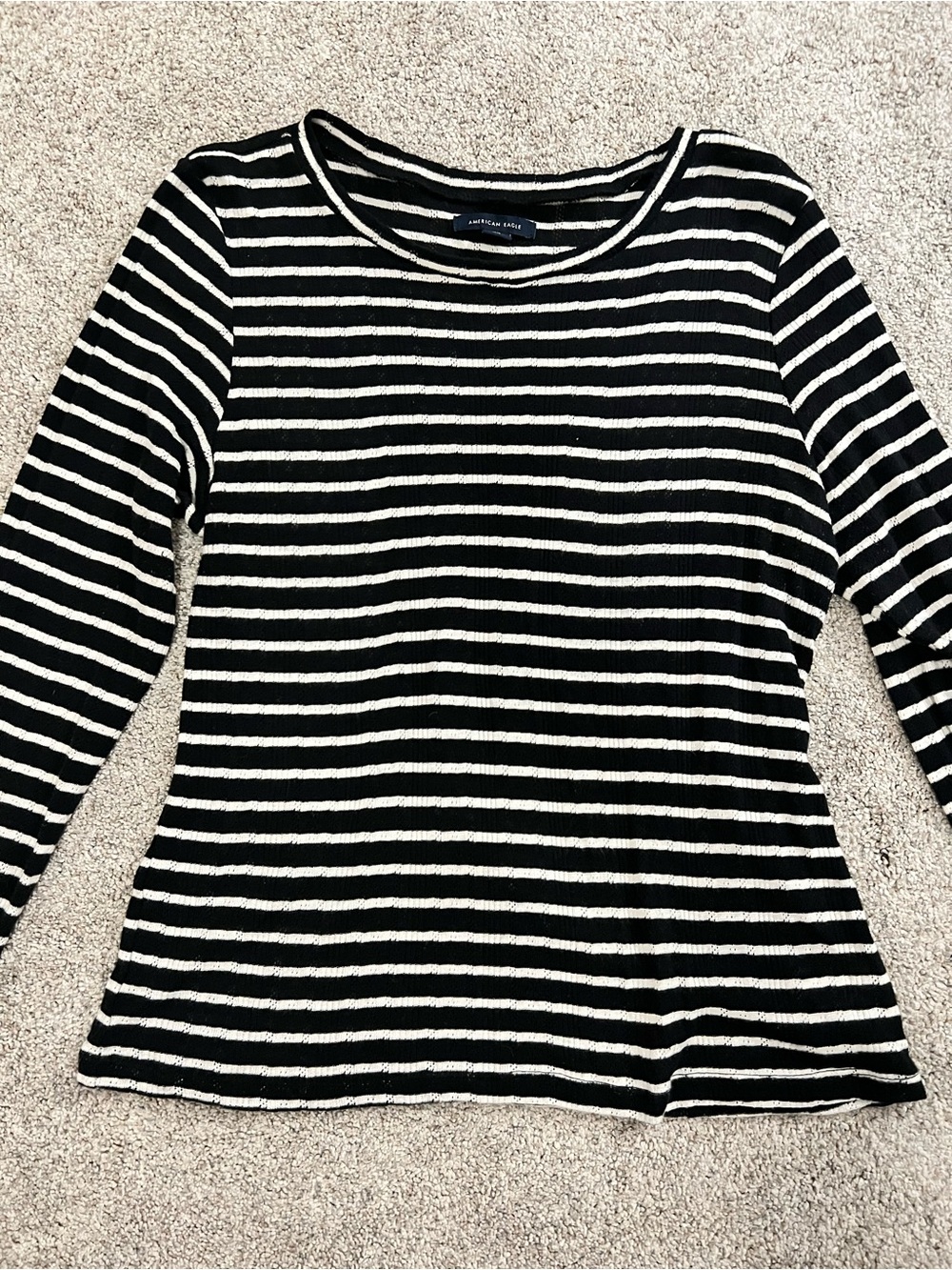 American Eagle Women’s Black & White Horizontal Stripe Long Sleeve Top L